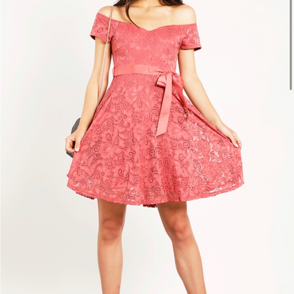Women’s Coral  Self-Tie Fit And Flare Dress